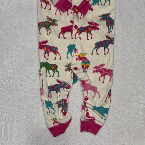 Little Blue House Pink and Green Moose Print Kids Footie - Picture 3 of 10